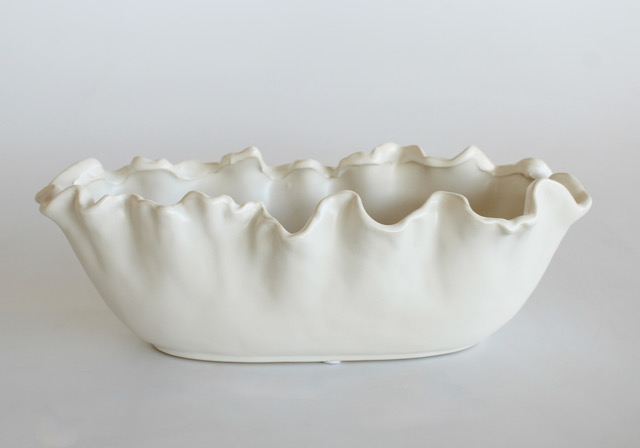 Large White Frill Edge Ceramic Oblong Bowl